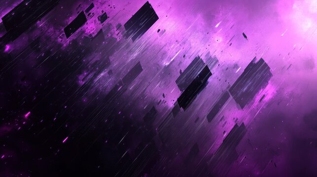 Purple cosmic rain, falling blocks, nebula background; website header