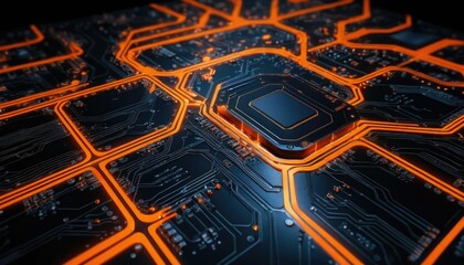 Illuminated Circuitry: A Glowing Microchip's Intricate Design