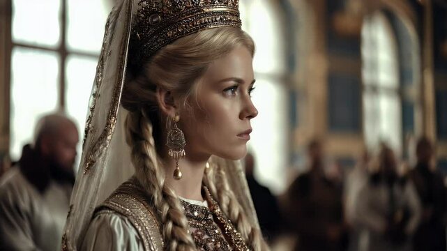 Braided blonde princess in ornate crown