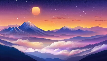 landscape cartoon illustration nature, mountain, lake, river