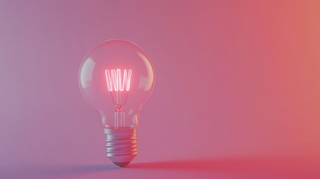 Glowing lightbulb, pink background, idea concept,  stock photo