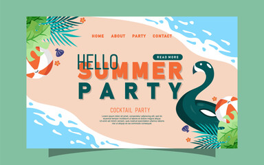 Hello summer landing page template design © waktuluangstudio