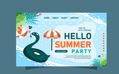 Hello summer landing page template design © waktuluangstudio