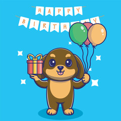 Illustration vector grapich of cute dogs holding balloons and gift perfect for birthday card and invitation 