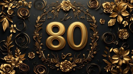 Golden 80th Anniversary Floral Frame