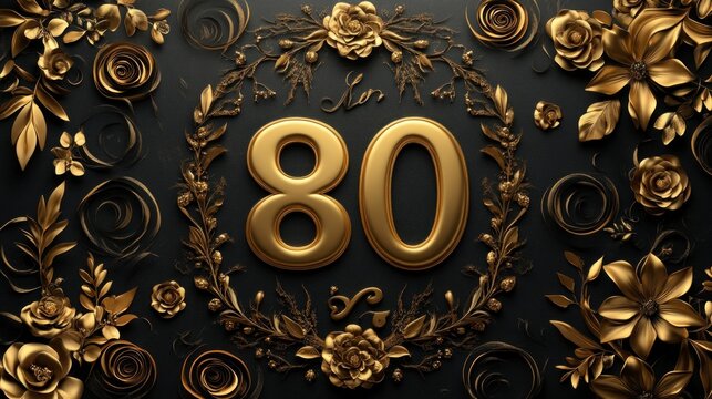 Golden 80th Anniversary Floral Frame - Powered by Adobe