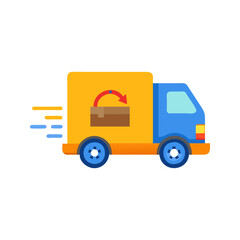 Vector illustration of a delivery truck in motion, perfect for logistics, shipping, and courier service graphics. Clean design for transportation and delivery-related projects.