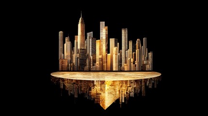 Sophisticated blend of abstract business data charts in urban landscape digital art futuristic environment aerial view