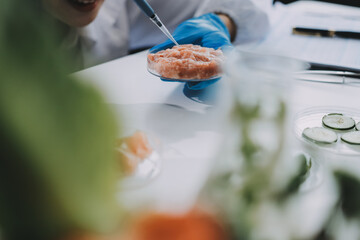 Chemical Laboratory of the Food supply . Food in laboratory, dna modify .GMO Genetically modified food in lab