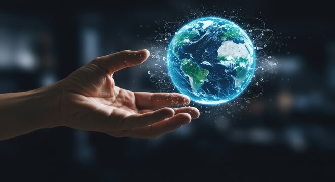Hand holding a digital Earth