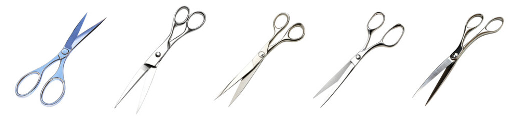 Obraz premium Various Styles of Stainless Steel Scissors on White Background, Isolated on Transparent, white background