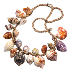 Vibrant Rustic Shell Necklace with an Eclectic Mix Isolated on Transparent Background