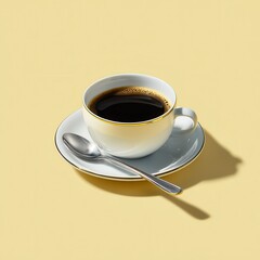 Elegant Coffee Cup with Spoon on Simple Yellow Background