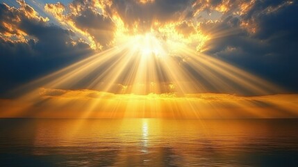 Golden Sunset Rays Over Water