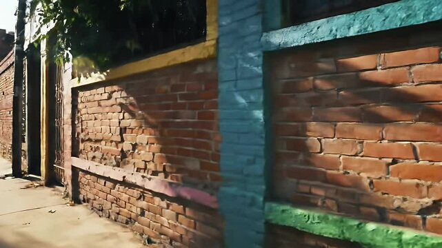 Colorful brick wall corner