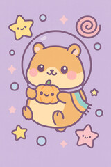 Naklejka premium Chubby space hamster in a bubble helmet