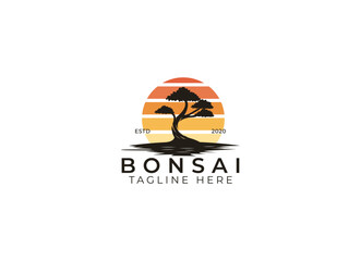 bonsai logo design vector illustration. 