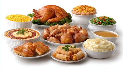 Delicious Thanksgiving Feast with Turkey, Sides, and Desserts