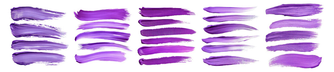Different Shades of Purple Paint Strokes for Creative Projects, Isolated on Transparent, white background