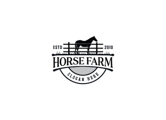 Horse silhouette countryside western country farm ranch logo design. Horse farm logo design