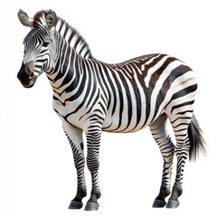Striking Portrait of a Zebra: Majestic Stripes and Graceful Stance Against a Pure White Backdrop, Capturing the Essence of African Wildlife's Unique Beauty