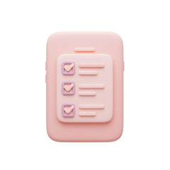 Minimalist 3D Pink Digital Organizer Icon with Checklist Design