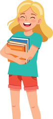 Happy girl holding books smiling in casual clothes vector illustration 