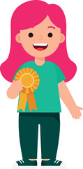 Girl with pink hair holding award ribbon smiling happy standing vector illustration 