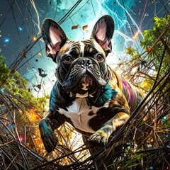 French Bulldog in chaotic concept