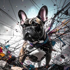 French Bulldog in chaotic concept