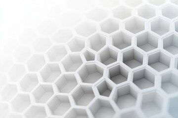 Fototapeta premium Abstract white hexagonal honeycomb pattern with smooth depth and light gradient creating a futuristic and clean geometric texture
