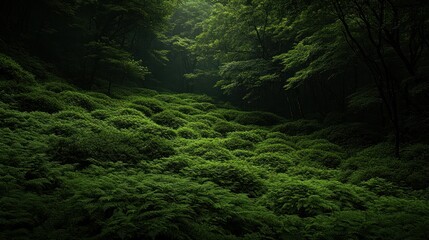 Lush forest floor, dappled light