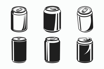 Soda can silhouette, Beverage can icon, Drink can vector, Aluminum can graphic, Black can illustration, Soft drink can, Monochrome can design