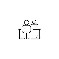 single outline icon interview or negotiation related to communication. with people element. linear icon collection. editable stroke. vector illustration.