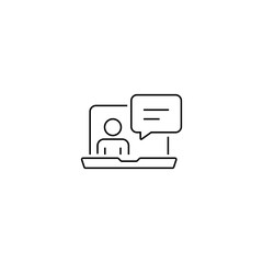 single outline icon communication via laptop related to communication. with people element and laptop. linear icon collection. editable stroke. vector illustration.