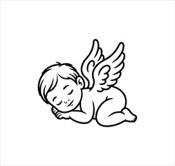 Baby Loss Memorial .Sleeping Baby Angel .Vector Art