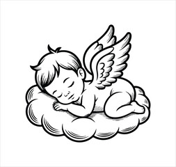 Baby Loss Memorial .Sleeping Baby Angel .Vector Art