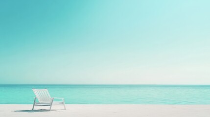 Fototapeta premium Serene beach chair, tranquil ocean view, sunny day, relaxation