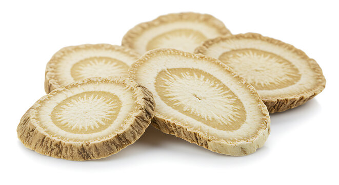 Sliced Astragalus Root isolated on white background. American food