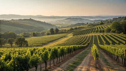 Fototapeta premium Rolling Hills Vineyard Sunrise Golden Hour