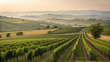 Vineyard Landscape at Sunrise Rolling Hills Green Vines