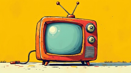 Retro TV illustration. Nostalgic design with antenna and knobs. Best for vintage themes, technology concepts, and graphic design projects.