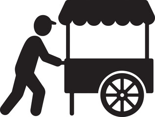 person pushing a cart black silhouette design vector art illustration.