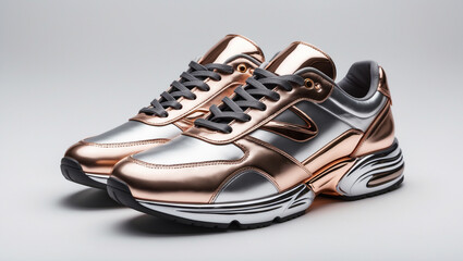 Metallic Gradient Sports Shoes in Rose Gold and Silver &ndash; Isolated &ndash; 4K