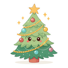 Cartoon Face Christmas Tree Vector