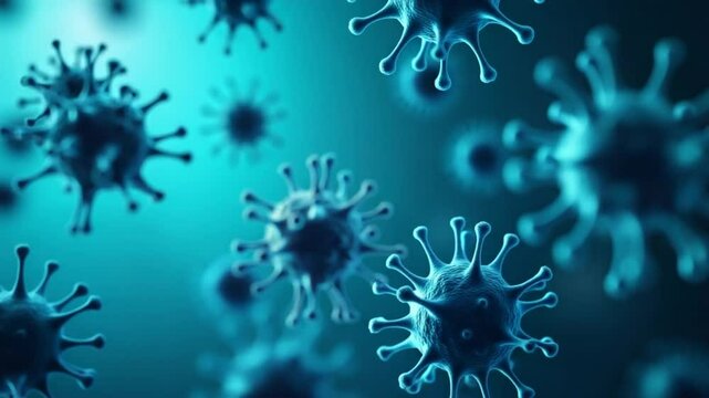 Abstract moving microbes spreading all over the screen. Motion. Concept of microbiology and medicine.