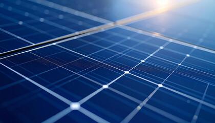 Solar Panels: An artistic, high-angle shot of a solar panel, showcasing the cutting-edge technology. with intricate design and a subtle glow, symbolizing clean energy and sustainable solutions.