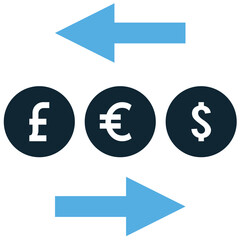 Foreign exchange icon vector for currency trade, exchange rate, and forex market. Ideal for international money trade, global finance, and currency conversion illustration.