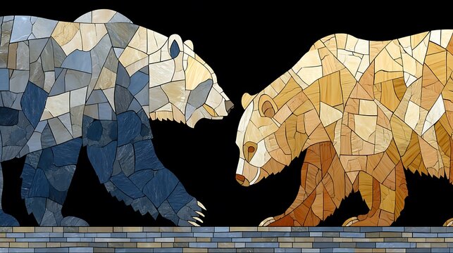 Two bears, mosaic art, facing each other