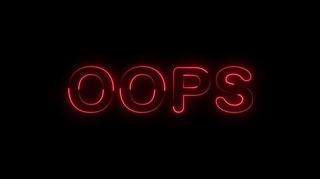 Glowing neon lines oops text animation on black background. oops neon sign animation with seamless loop with vibrant neon glow effect